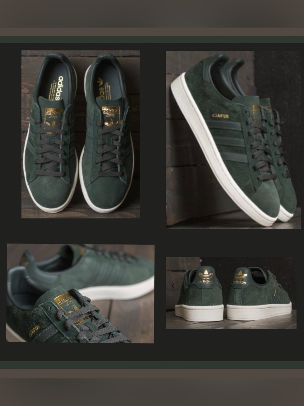 Adidas Ivy Green Suede Campus Sneakers with Gold Branding Size 10.5